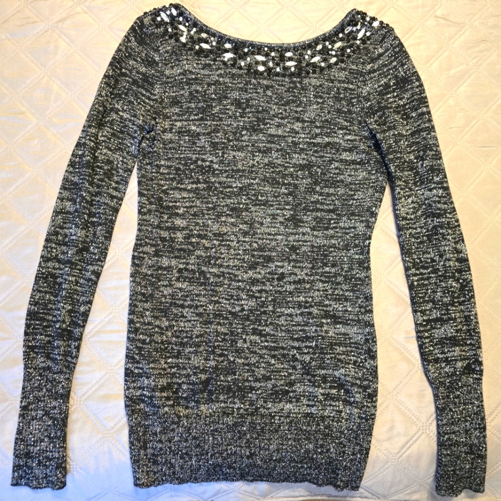 Like new vintage Moda International beaded open back sweater.